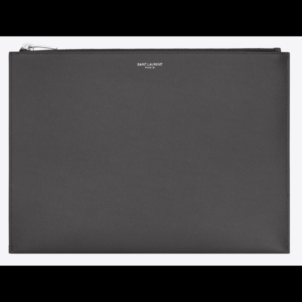 SAINT LAURENT PARIS ZIP TABLET HOLDER IN GRAIN DE POUDRE-EMBOSSED LEATHER